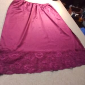 90s Coquette Pink Wine Satin Lace Slip Skirt Chemise Elastic Waist Fairy M